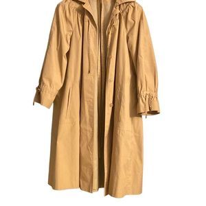 Vintage Women High Neck Coat and Cuff Drawstring Tan Button Raincoat Handwarmer